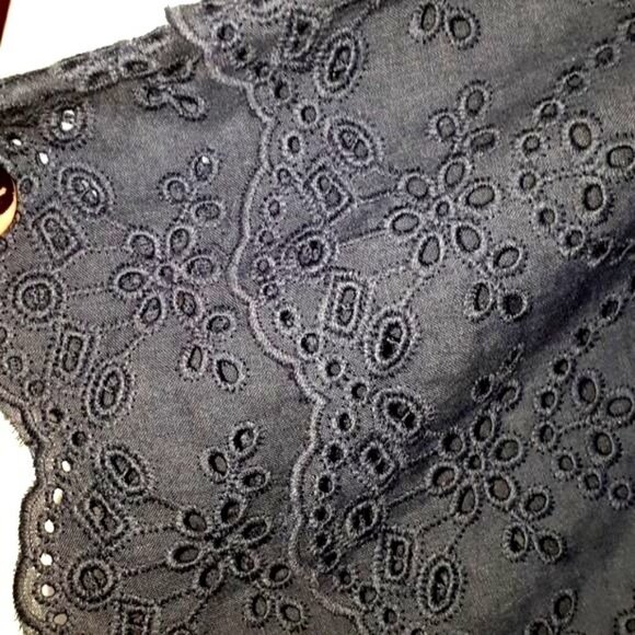 George Navy Blue Eyelet Lace Flutter Sleeve Shirt Women's Size L - Picture 6 of 7